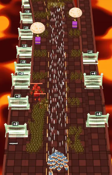 Ein Trupp schießt auf eine dichte Gegnerhorde, seitlich stehen Gates.